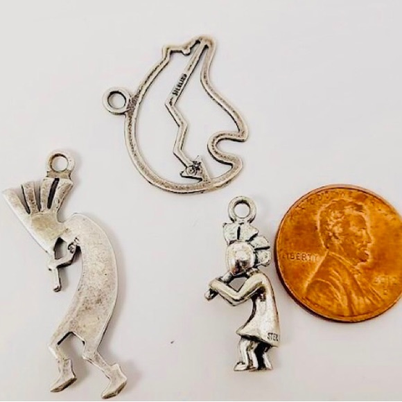 Charm Kokopelli Vintage Native marked SS opal Onyx - Picture 6 of 9